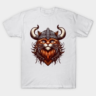 Funny Viking Warrior Cat Norse Mythology Anime Portrait T-Shirt